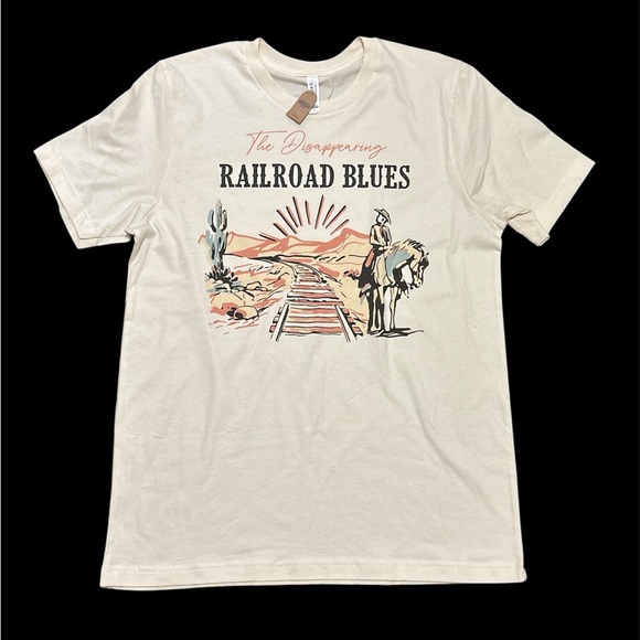Bella Canvas Tops - Bella Canvas western Dissapearing RailRoad Blues Cream Size: Large NWT